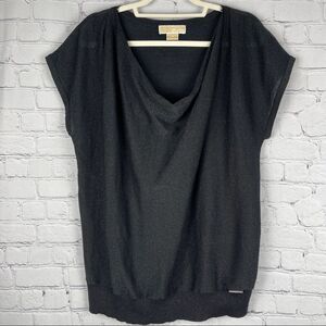 MICHAEL KORS women's black metallic short sleeve cowl neck sweater blouse sz 1X